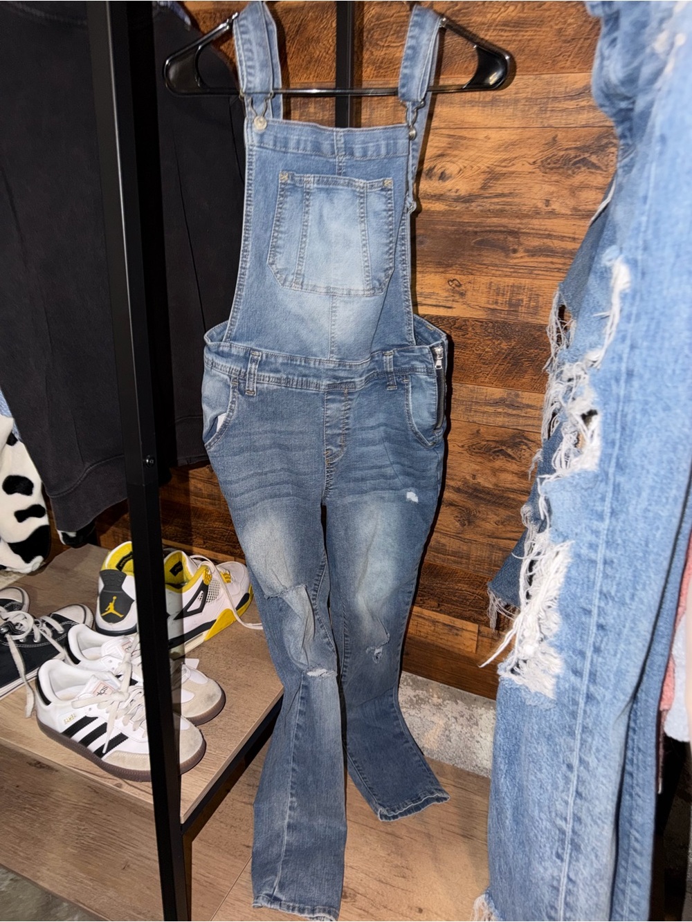Wallflower Distressed Light Blue Denim Overalls